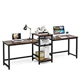 Tribesigns 96.9' Double Computer Desk with Printer Shelf, Extra Long Two Person Desk Workstation with Storage Shelves, Large Office Desk Study Writing Table for Home Office, Dark Brown