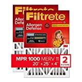 Filtrete 20x25x4, AC Furnace Air Filter, MPR 1000 DP, Micro Allergen Defense Deep Pleat, 2-Pack (actual dimensions 19.88 x 24.63 x 4.31)
